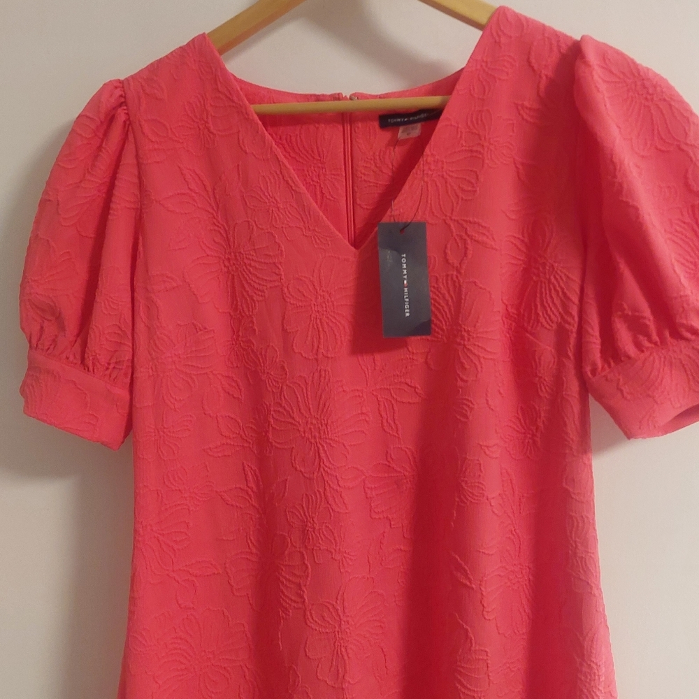 Tommy Hilfiger Coral Puff Sleeve Mini Dress - Picture 6 of 8